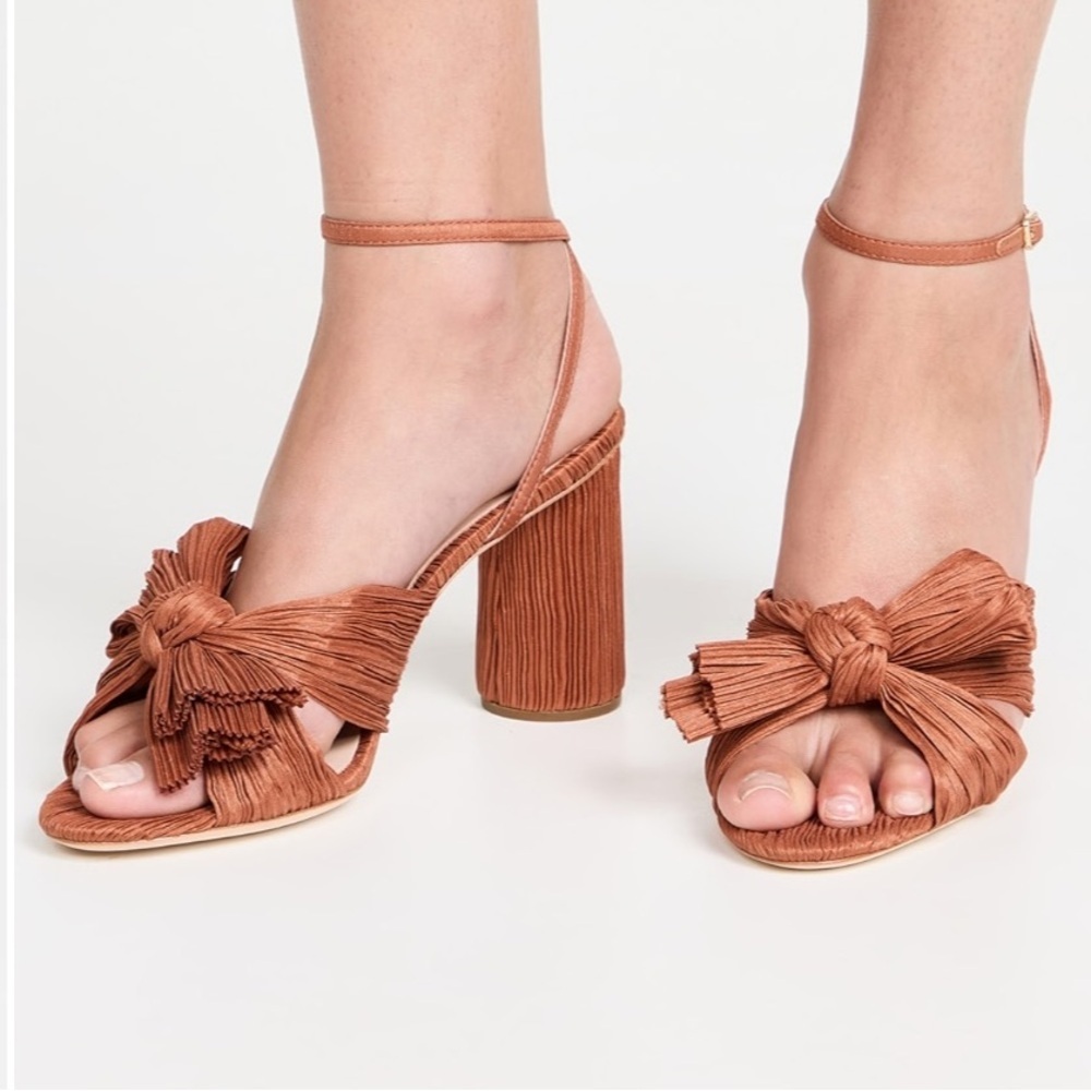 NWT Loeffler Randall Camellia Pleated Bow Heel with Ankle Strap Terracotta